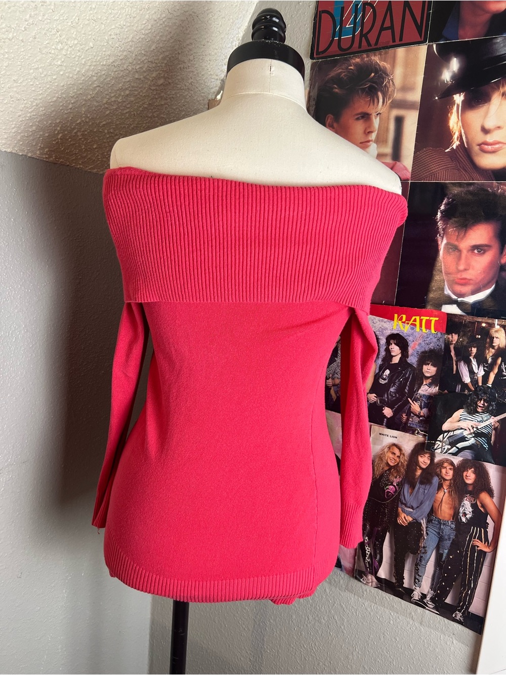 Say What? Hot Pink Off-The-Shoulder Button Accent Sweater - Picture 2 of 4